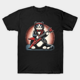 Cat Playing Electric Guitar Rock Music Funny Cat T-Shirt